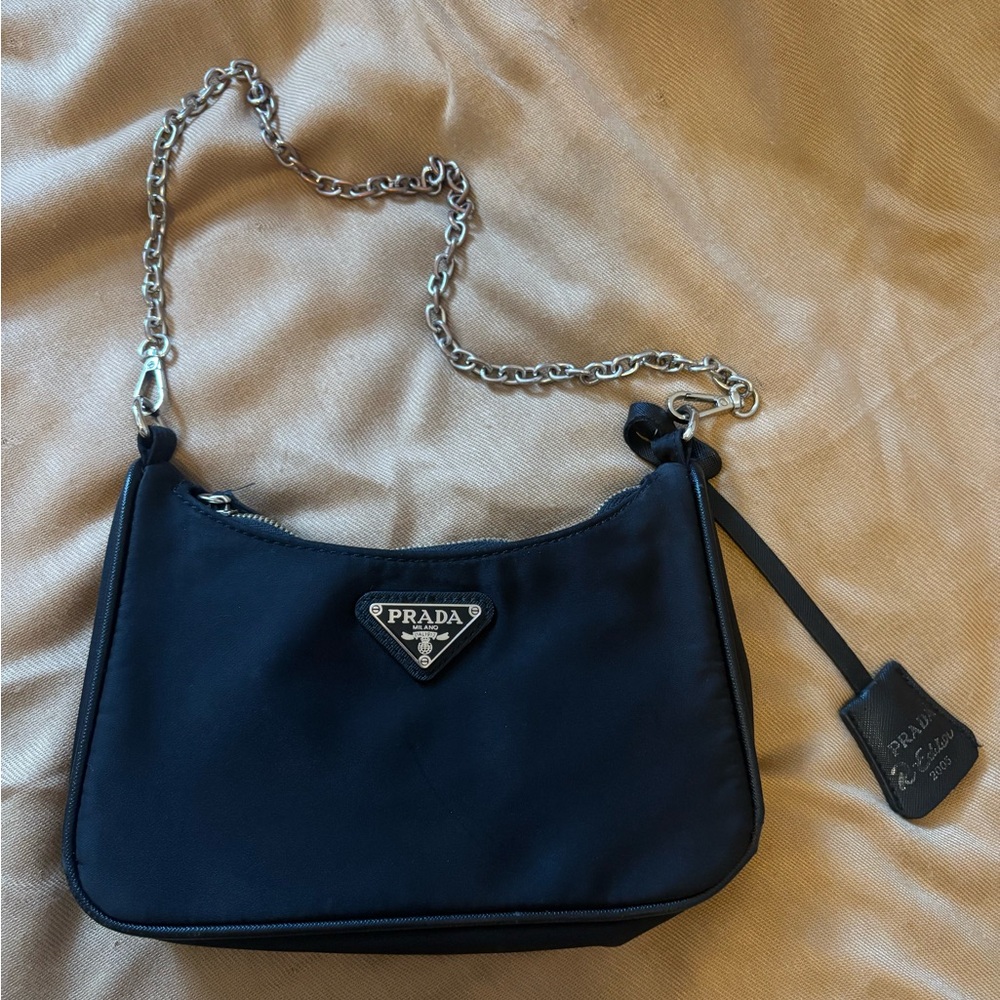 Original 2005 Prada Black Shoulder Bag with Silver Chain